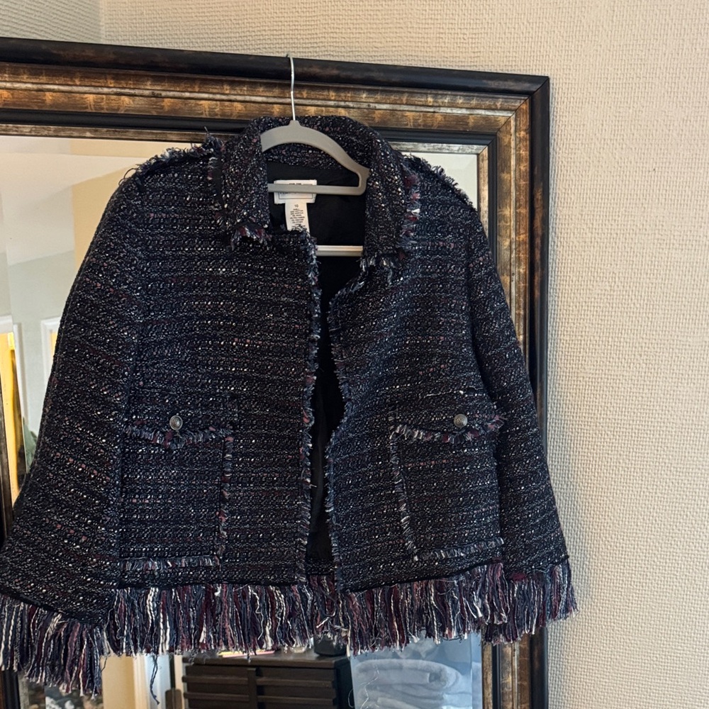 For The Republic Black Tweed Blazer with Fringe